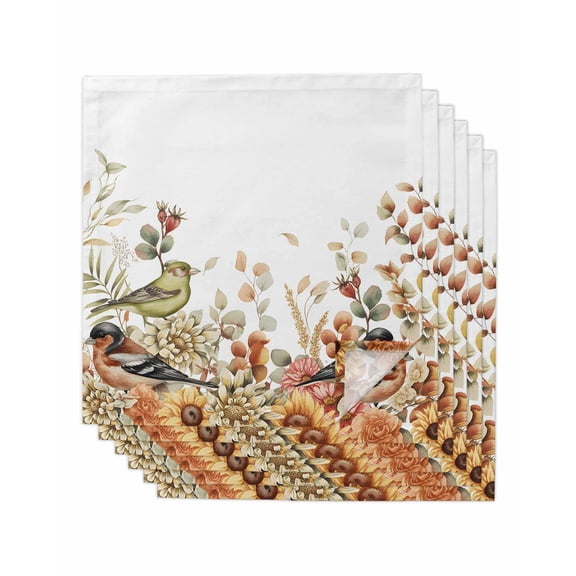 Thanksgiving Eucalyptus Cloth Napkins Set of 6 Reusable Dinner Napkins, Autumn Flowers Fall Birds Plants Cocktail Napkin Washable Table Napkins for Wedding/Holiday Party/Baby Shower 20"x20"