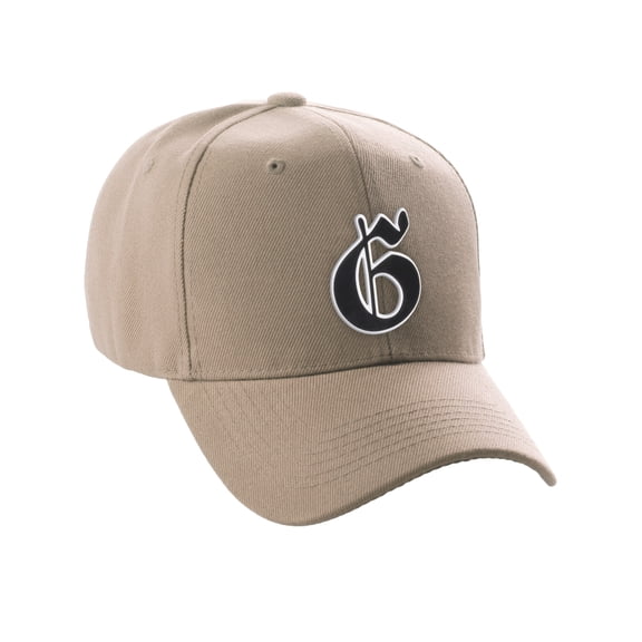 Daxton Structured Baseball Hat Cap Old English A to Z Letter Number Initial-Khaki, Letter G
