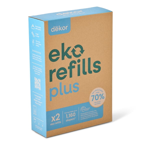 Diaper Dekor Eko Plus Refills, 2 Count | ONLY Eco-Friendly Diaper Pail Refills Made With 70% Recycled Materials | Quicker, Easier & More Cost Effective than Trash Bags