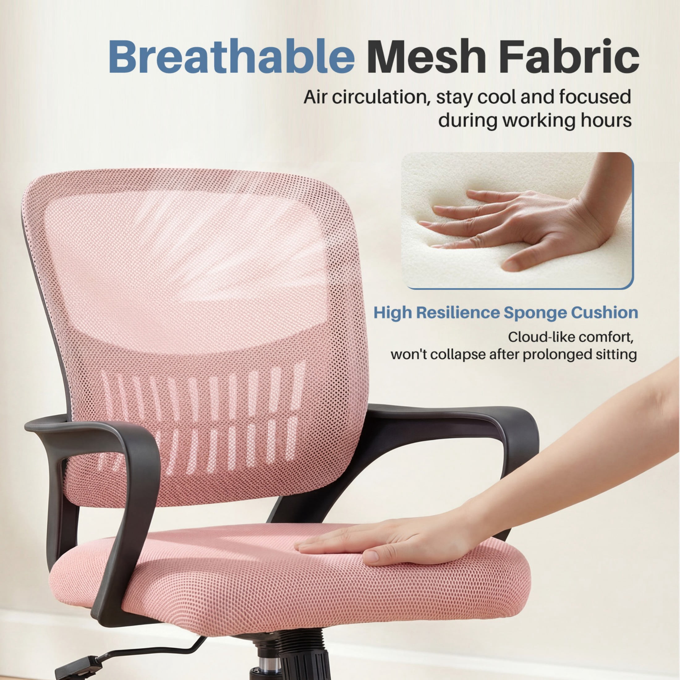 CONCETTA Office Chair, Ergonomic Mesh Back Computer Desk Chair with Lumbar Support, Adjustable Swivel Executive Office Task Chair for Home and Work, Pink