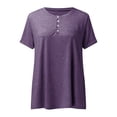 thumbnail image 4 of MAWCLOS Ladies T Shirt Solid Color Tops V Neck Tee Comfy Street Short Sleeve Blouse Purple L, 4 of 7