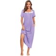 thumbnail image 4 of Ekouaer Long Nightgown for Women Short Sleeve Sleepwear Plus Size Loungewear Mumu Dress Lounge Dress with Pockets, 4 of 6