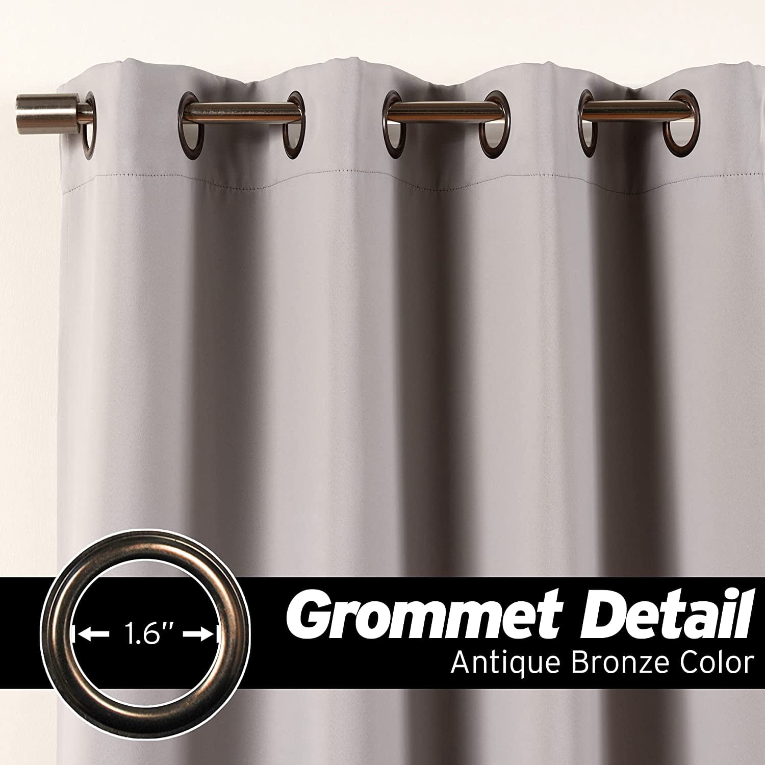 Extra Long 11 FT Blackout Curtain, Antique Bronze Grommet Tall Curtain for High Ceiling or Long Window, 2 Story Curtain for Living Room (1 Panel, 52" W x 132" L, LTGREY)