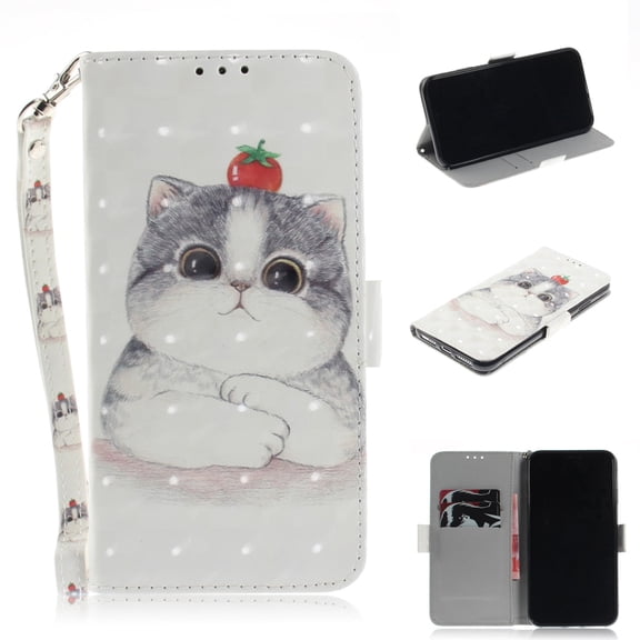 iPhone XS Max Case, iPhone XS Max 2018 Case, Allytech 3D PU Leather Protective Cover & Pocket Lanyard Wallet with Cards Holder, Support Kickstand Slim Case for Apple iPhone XS Max, Cute Cat