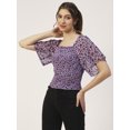 thumbnail image 3 of Moomaya Printed Flotter Sleeves Top For Women, Short Sleeve Smocked Crop Top, 3 of 8