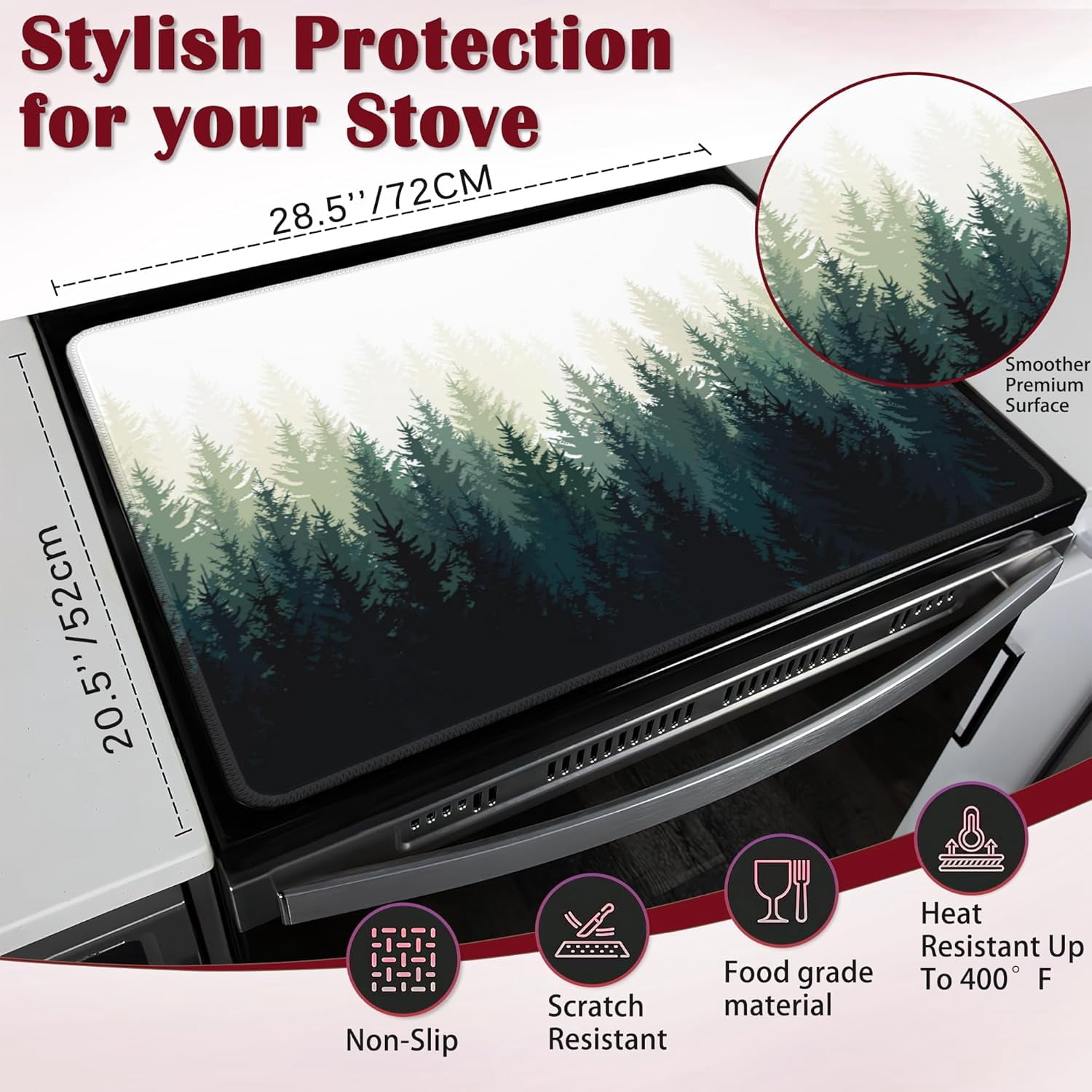 Foggy Forest Electric Stove Top Cover Protector,Glass Flat Top Stove Mat,Heat-Resistant Oven Induction Cooktop Mat for Ceramic Countertop Mats Dish Drying Mat
