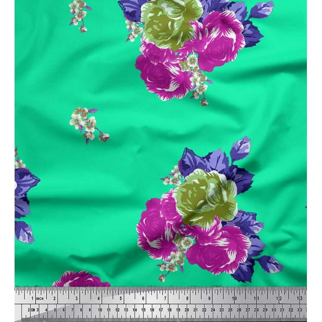 Soimoi Rayon Fabric Leaves & Floral Artistic Decor Fabric Printed Yard 42 Inch Wide
