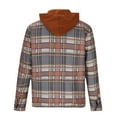 thumbnail image 4 of Men's Quilted Lined Hoodie Jacket Plaid Cotton Zip Up Sweatshirt Jacket Long Sleeve Flannel Shirt Shacket (3XL, Khaki), 4 of 5