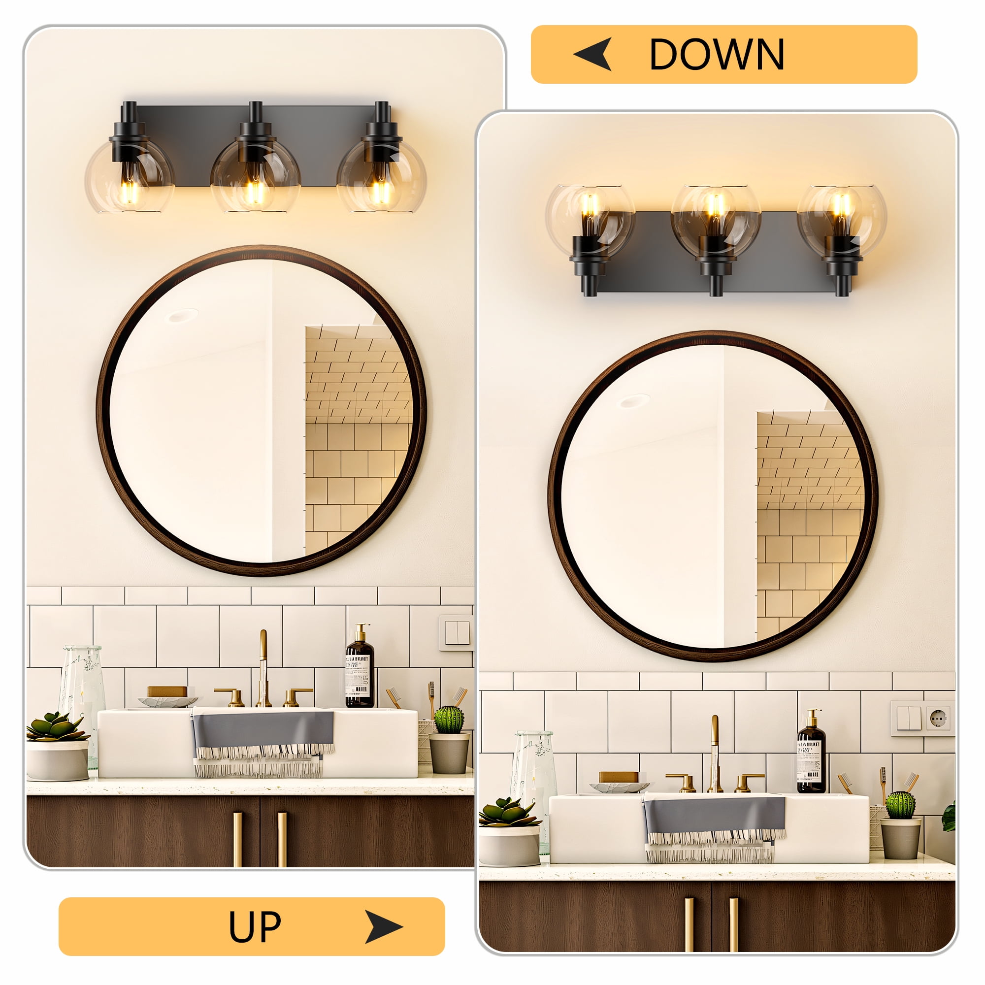 Bathroom Light Fixtures 3 Light Matte Black Vanity Light 20 Inch Modern Wall Sconces with Globe Clear Glass Shade Vanity Lighting Fixtures Over Mirror