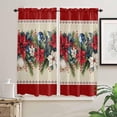 thumbnail image 2 of Red Christmas Kitchen Curtains 63 Inch Length, Farmhouse Curtains & Drapes, Xmas Botanical Poinsettia Blue Balls Rod Pocket Window Curtains for Living Room/Bedroom, 42" x 63", 2 Panels, 2 of 5