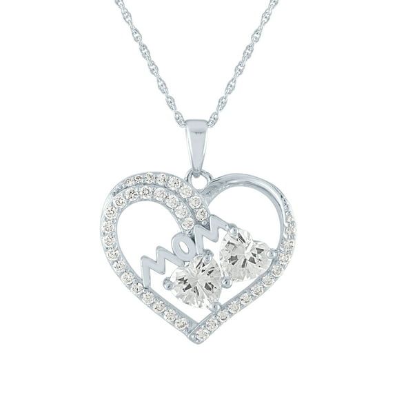 Ladies Brilliance Fine Jewelry Sterling Silver Simulated Diamond Mom Heart Pendant