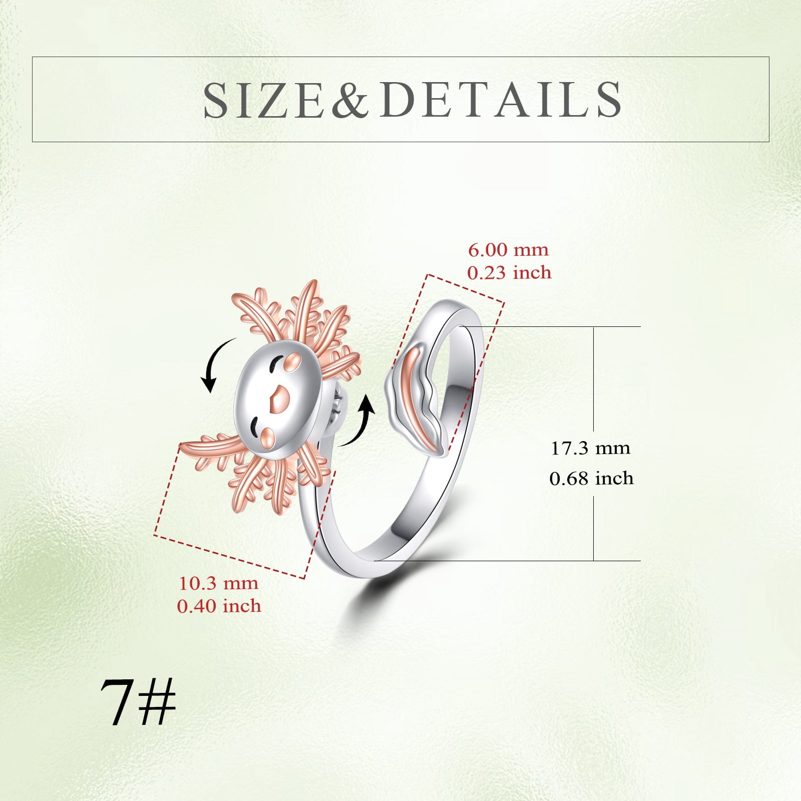 YAFEINI Axolotl Fidget Spinner Ring Sterling Silver Adjustable Axolotl Ring Anti Stress Jewelry Gift for Women