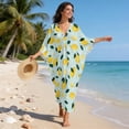 thumbnail image 3 of Xoenoiee Lemon Leaves Print Kaftan Dresses for Women V Neck Summer Swimsuit Cover up Batwing Sleeve Caftan Maxi Beach Dresses Boho Moomoo Dresses, 3 of 7