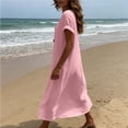 thumbnail image 6 of YuXingFu 100% Cotton Dress Women Maxi Crew Neck Plus Size Womens Dress Short Sleeve Flowy Long Casual Summer Pink S, 6 of 7