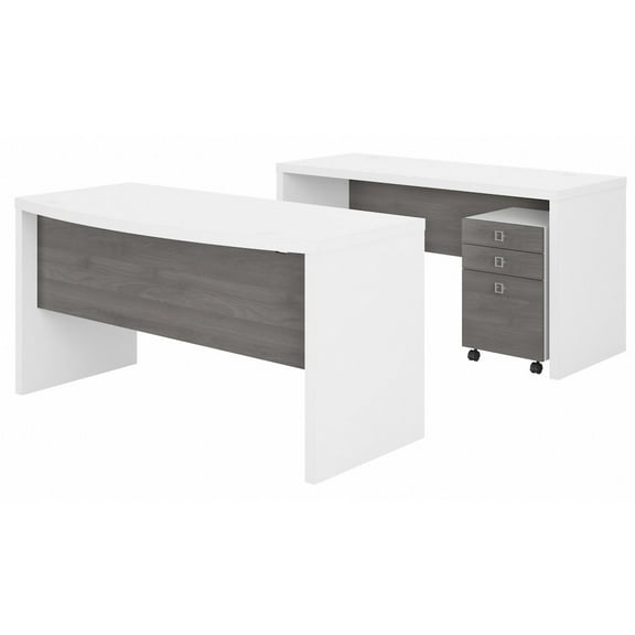 BBF Echo Bow Front Desk and Credenza with Mobile File Cabinet