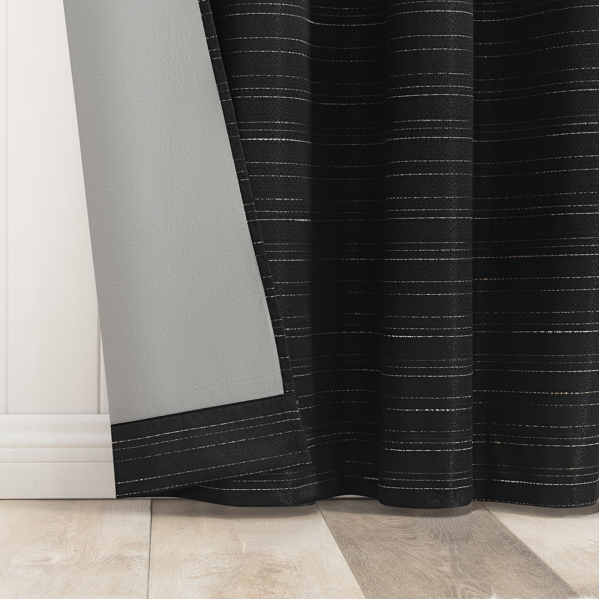 Sun Zero Sylvan Slub Stripe Thermal Blackout Rod Pocket Curtain Panel, 40"x63", Black