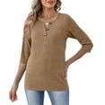 thumbnail image 6 of Womens Tops 3/4 Length Sleeve V Neck Loose Casual T Shirts Summer Cloithes 2026, Khaki 4XL, 6 of 6