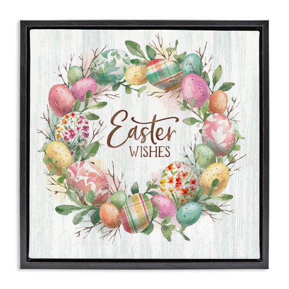 Stupell Industries French Country Easter Wishes Wreath Black Floating Frame Canvas Art, 25 x 25, by Courtney Morgenstern