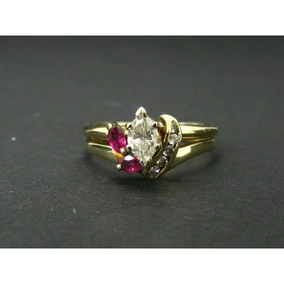 RKC Wedding Bridal Ring Set 14k Yellow Gold Plated Marquise 0.80Ct Simulated Diamond