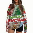thumbnail image 4 of Ugly Christmas Sweater for Women Printed Long Sleeve Womens Sweatshirt Green Mons ter Graphic Holiday Pullover Tops Christmas Tree Sweatshirts for Women, 4 of 5