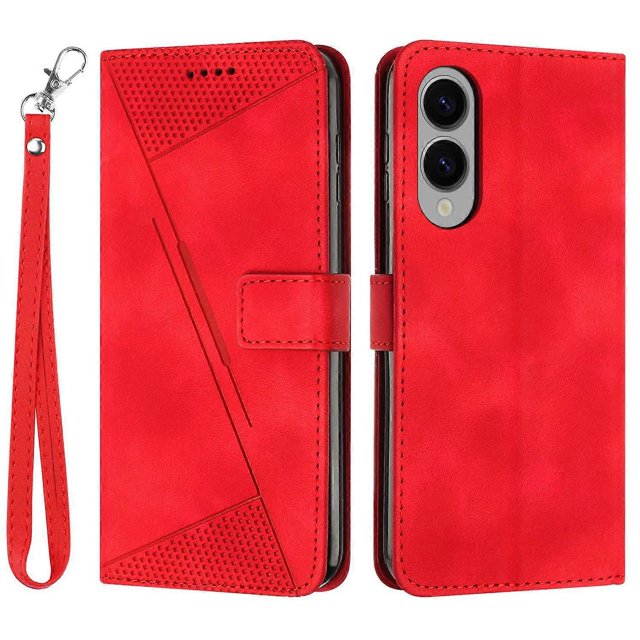 For Samsung Galaxy S25 Edge Case Handbag Imprinted Triangle Leather Phone Cover - Green