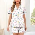 thumbnail image 2 of Women's 2 Piece Pajamas Sets with Pockets Casual Button Down Lapel Short Sleeve Tops Shorts Funny Cute Holiday Sleepwear White|S, 2 of 5