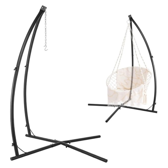Hammock Stand, Hanging Chair C-Stand, Outdoor Solid Steel Heavy Duty Stands Only Construction w/Buckle & Spring Hook, for Indoor, Air Porch, Tree Tent, Lounger, Patio, Deck, Yard 330 lbs