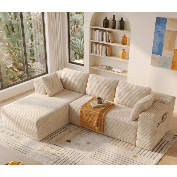 Lofka 105" Sectional Sofa, Cloud Sectional for Living Room with L-Shape Sofa, Modern Soft Modular Couch for Bedroom, No Assembly Required, Beige White