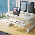 thumbnail image 2 of Mount-It! 38'' Standing Desk Converter – Height Adjustable Sit Stand Riser with Dual Monitor Space, Keyboard Tray & Device Slot – Gas Spring Lift, MDF Desktop, White, 2 of 8