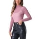 thumbnail image 4 of Blusa de fiesta ajustada de manga larga semi transparente brillante para mujer Allegra K XL color rosa claro, 4 of 6