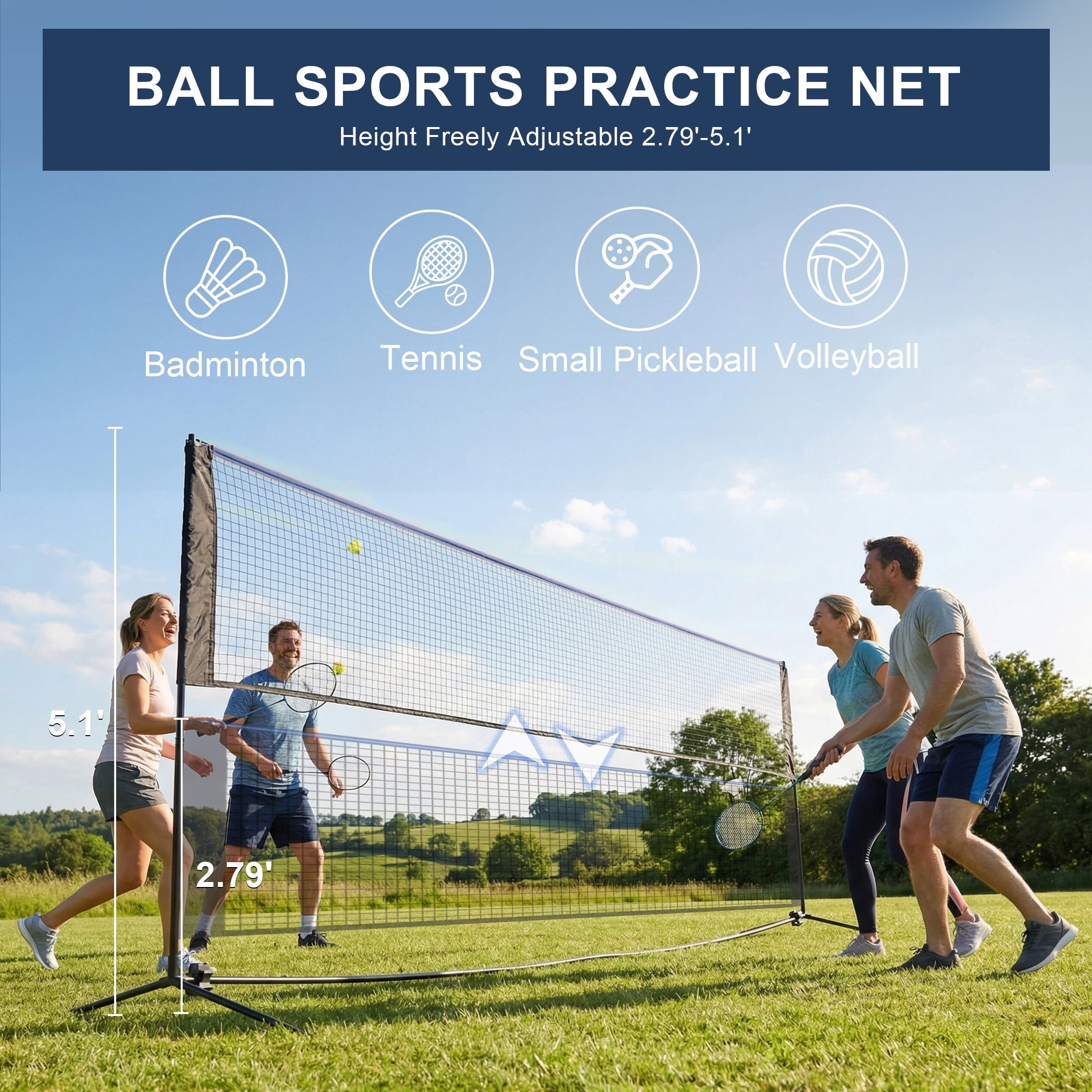 edx Portable Badminton Net Set - 17FT Adjustable Height for Outdoor & Indoor Use, Includes Carry Bag, Easy Setup No Tools Needed, Blue-Black