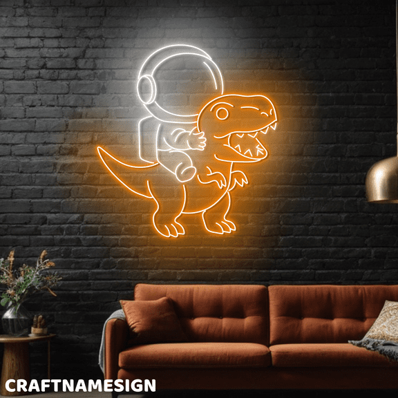 Craftnamesign Astronaut Dinosaur Neon Light For Wall Decor, Toy Shop LED Wall Art