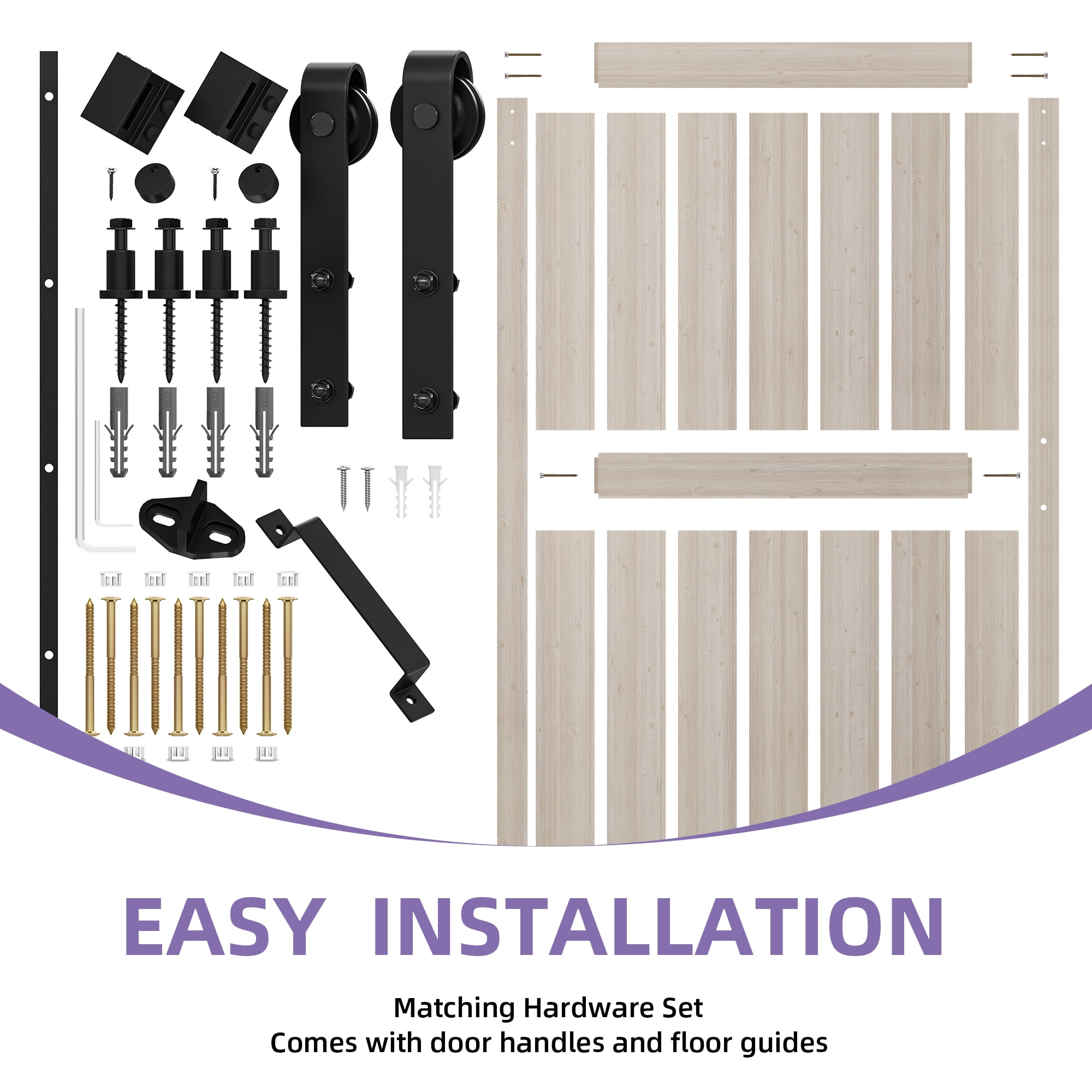 Uforic 48" x 84" Silding Barn Door,with Hardware Kit Rail,and Handle,Pulleys, Light Oak