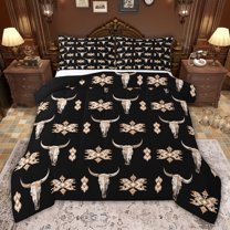 jejeloiu Rustic Western Aztec Twin Comforter Sets,Country Bull Skull Bedding Set For Adult Reversible 2pcs