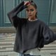 thumbnail image 5 of Suéter de Punto Holgado con Cuello Redondo y Color Liso para Mujer, Ideal para Otoño e Invierno. Gris Oscuro L, 5 of 10