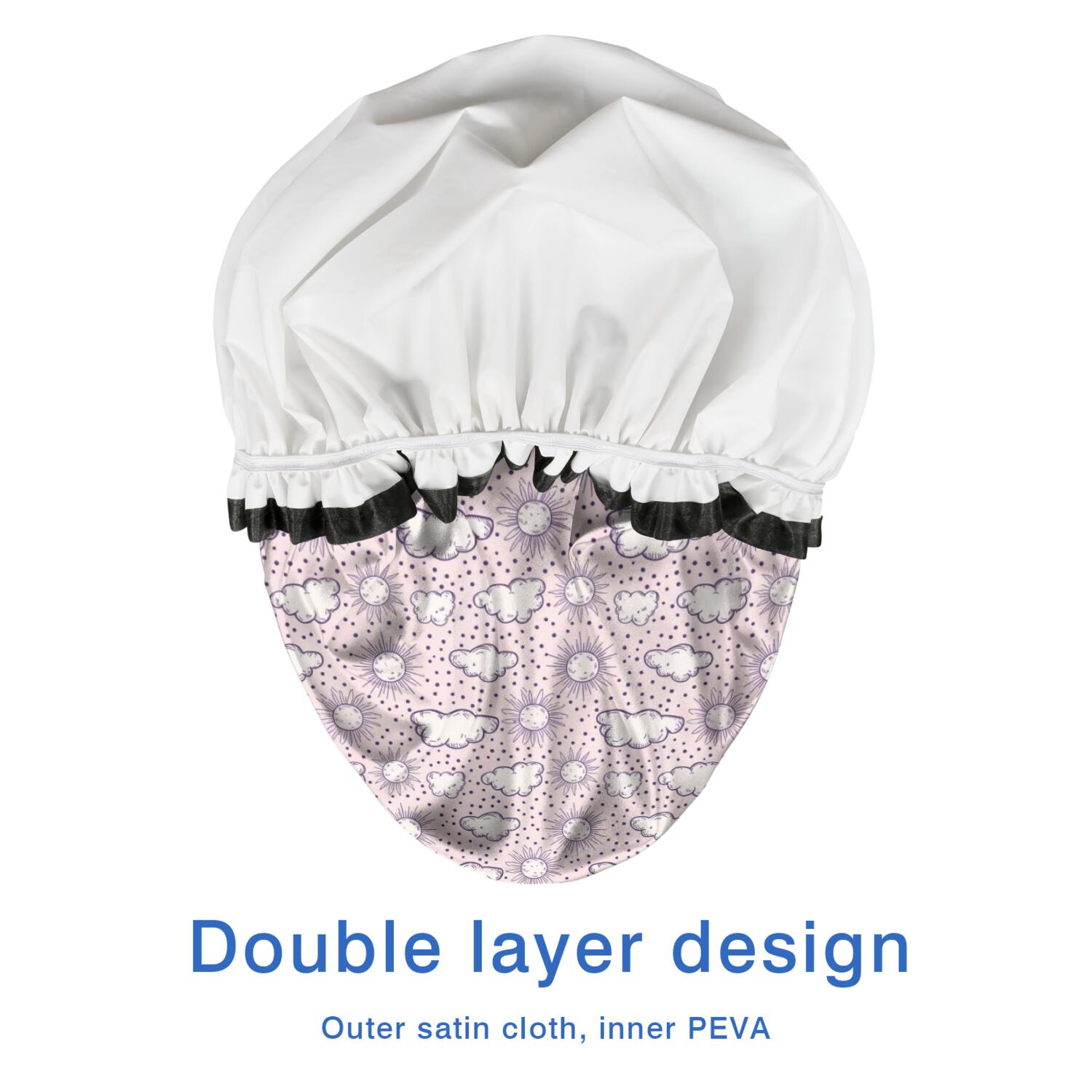 Shower Caps,Pink Purple Sun Cloud Pattern Waterproof Shower Cap for Women 4 Pieces,Double Reusable Hair Cover for Shower PEVA Elastic Stretch Hem