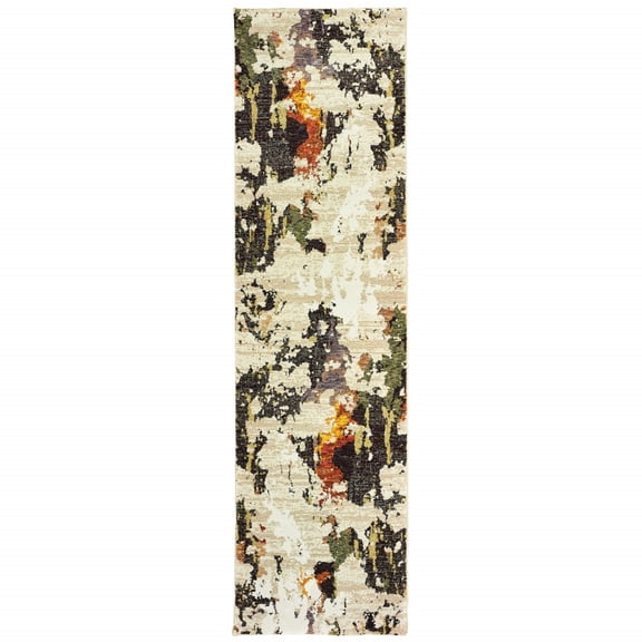 3â€™ x 12â€™ Abstract Weathered Beige and Gray Indoor Runner Rug