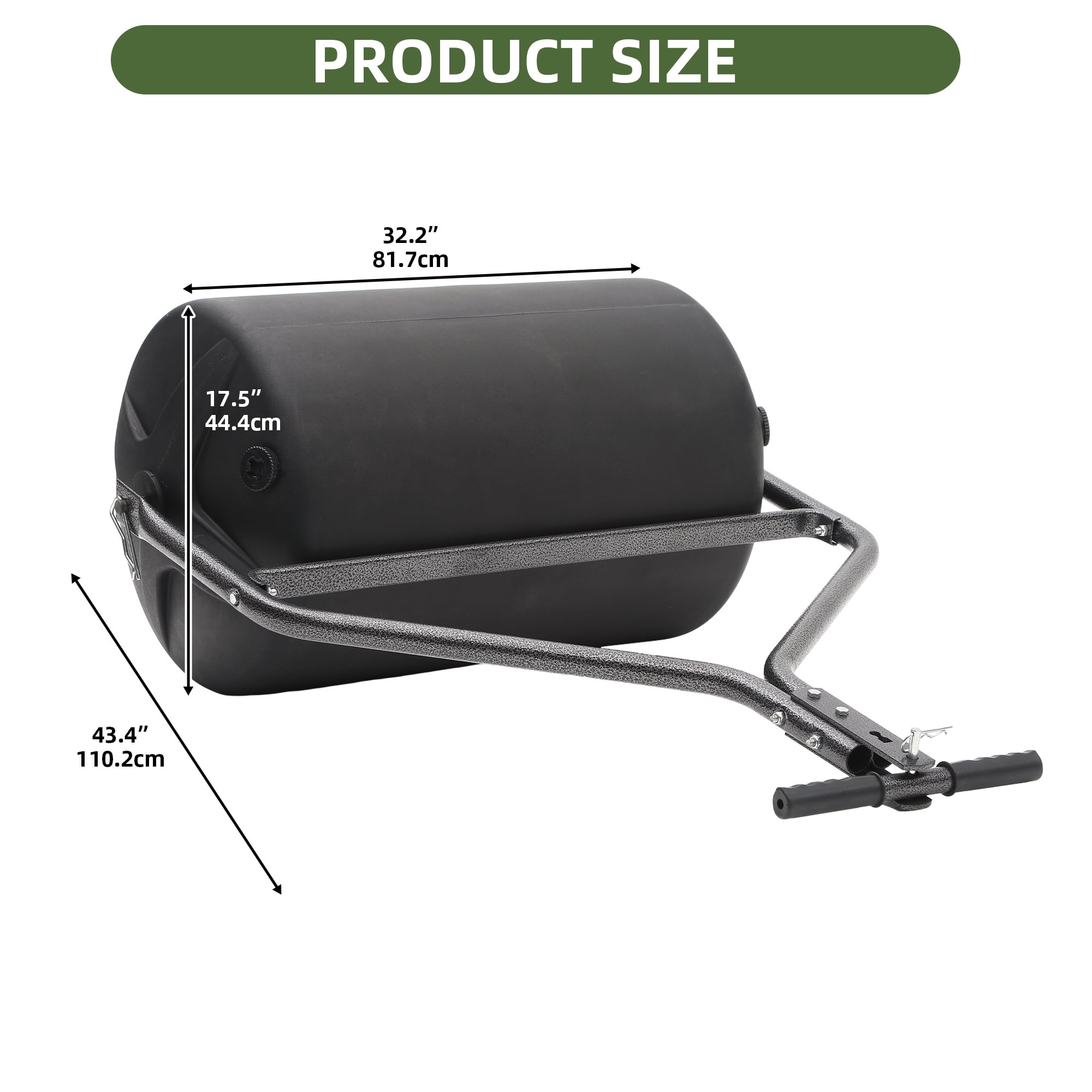 Uforic 18 x 24 Inch Poly Lawn Roller with Threaded Fill Plug, 270 lb Max Capacity Push and Tow Roller, Heavy Duty Rust-Proof Poly Drum for Lawns, Ball Fields, Garden Tractors, ATV and UTV