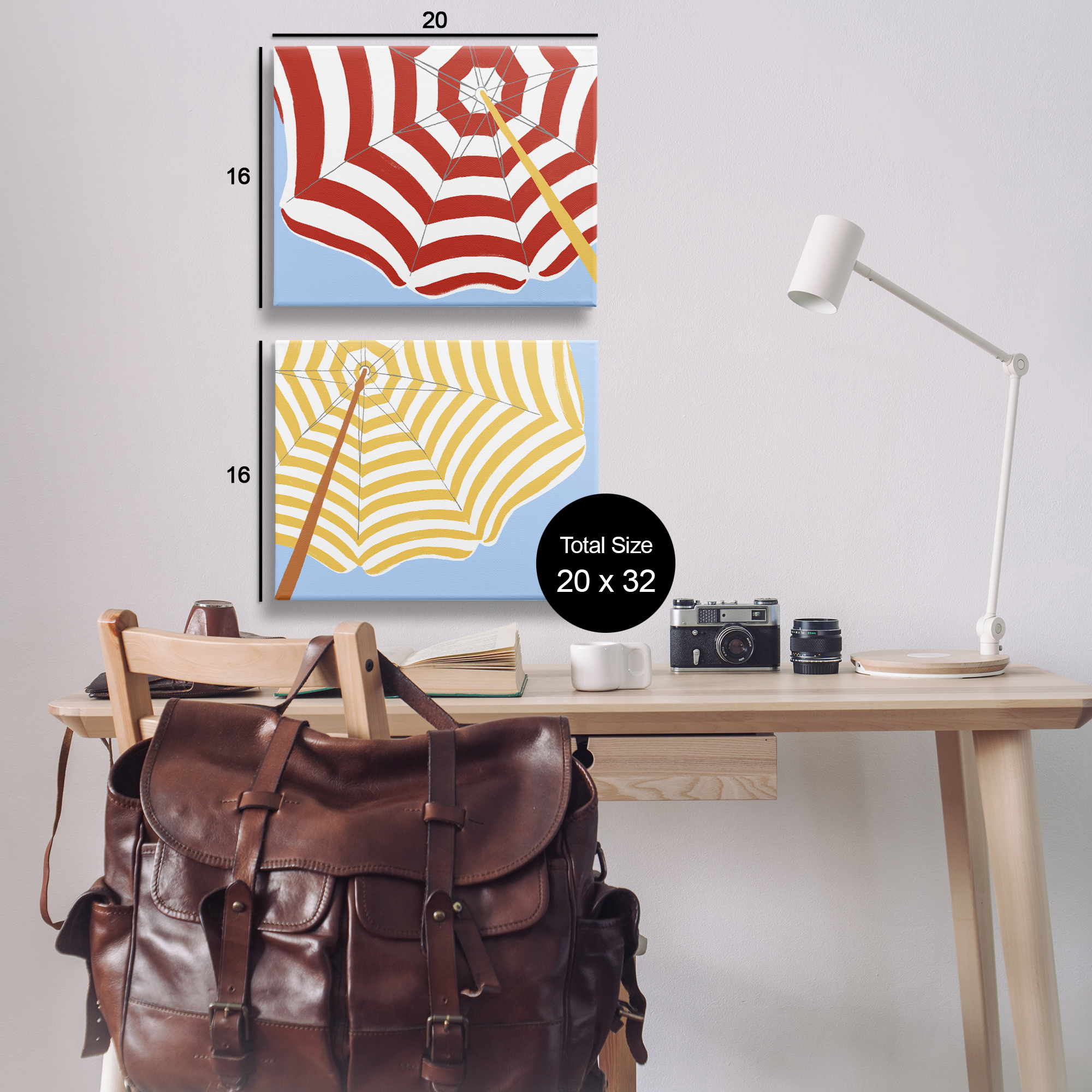 Stupell Industries Striped Beach Umbrella Nautical & Beach Painting Wrapped Canvas Art Print Wall Art, 20 x 16, Set of 2