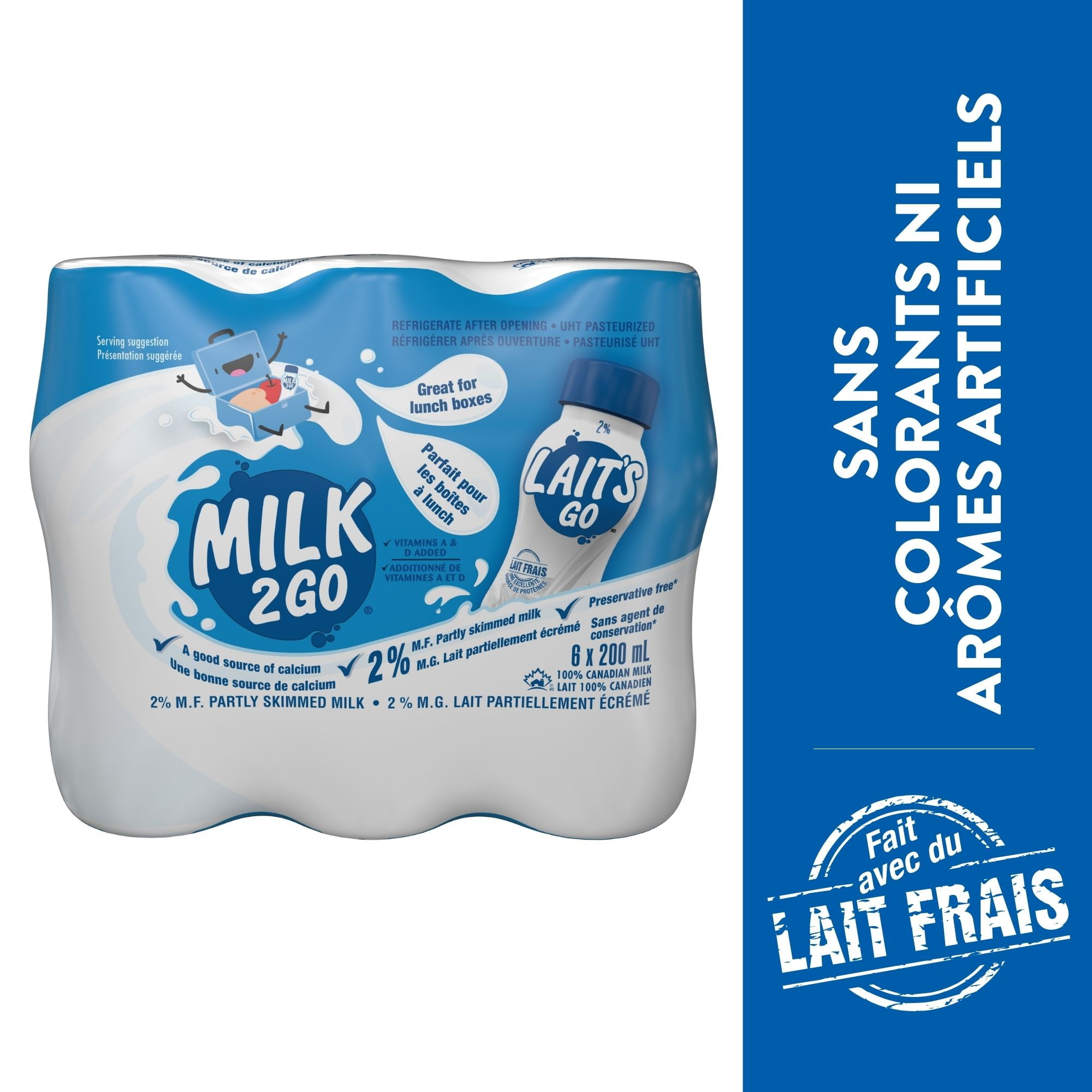 Milk2Go 2% Partly Skimmed Milk, 6 x 200 mL