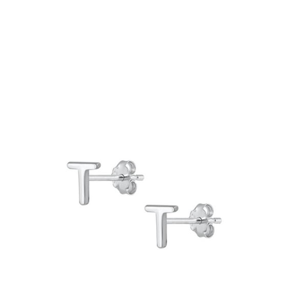 Sterling Silver High Polished Initial T Stud Letter Earrings 925 New Jewelry Female Unisex