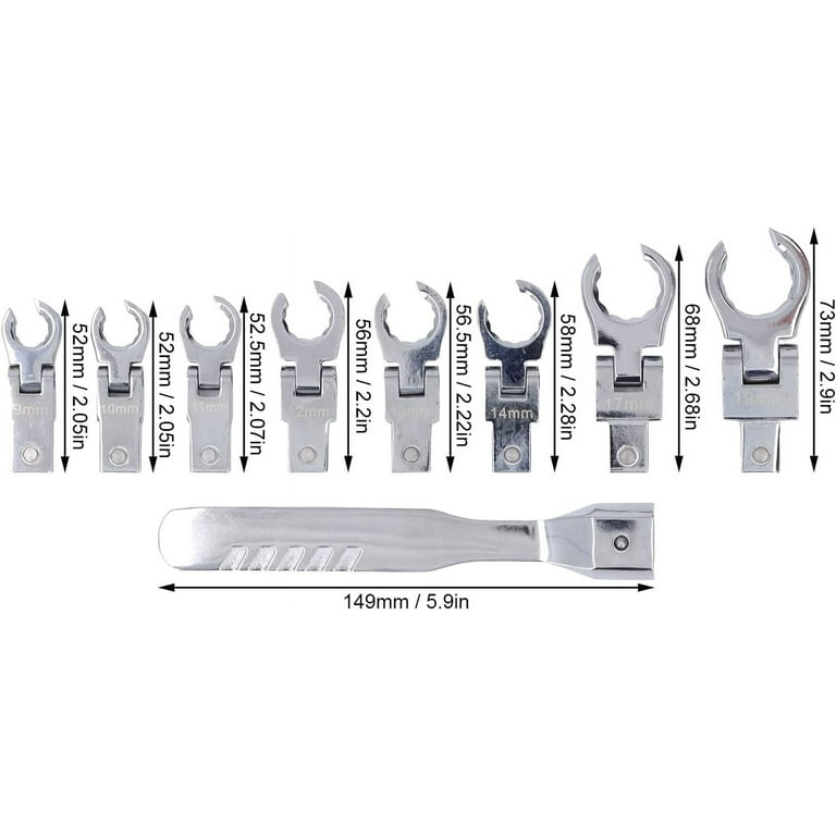 9-Piece Brake Line Ratchet Wrench Set - Flex Head Flare Nut Wrenches For Tight Spaces 2 thumbnail image