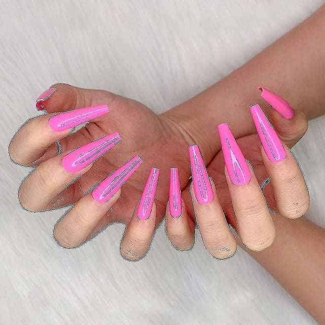 24pcs Deep Nude Pure Color Ballerina Long Coffin Glossy Fake Nails - Press On Nail False Tips Manicure For Women And Girls