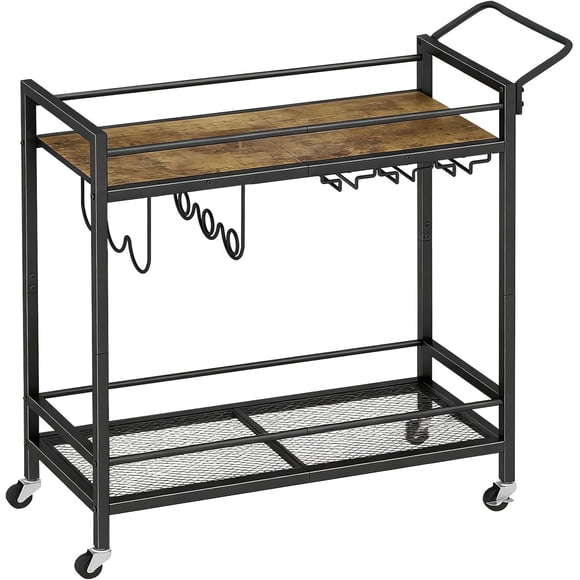 Carrito de Cocina con Ruedas, Estante Organizador con Ganchos, Madera y Negro, 1 Pieza