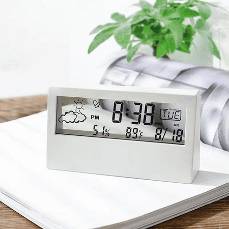 

Digital Travel Alarm Clock - Foldable Calendar & Temperature & Timer LCD Clock with Snooze Mode - Large Number Display Battery Operated - Compact Desk Clock for All Ages (White transparent)