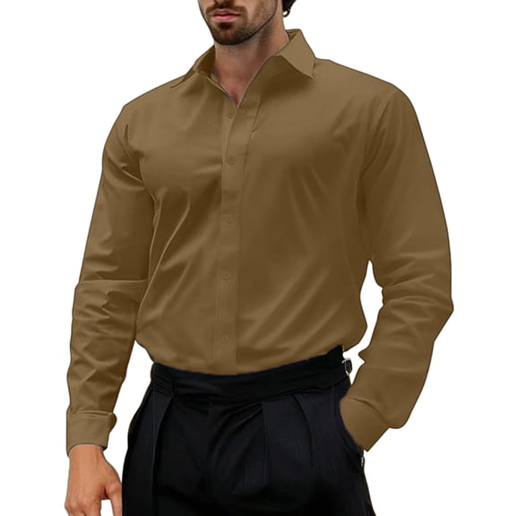 YANGXINX Dress Shirt for Men 2026 Stylish Long Sleeved Button Down Lapel Collar Tops Business Casual Free Formal Work Wear Clothes
