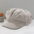 thumbnail image 2 of Visor Beret Cap Solid Color Retro British Style Peaked 8 Panel Cold Resistant Corduroy Women Octagonal Newsboy Cabbie Painter Hat for Autumn Winter, 2 of 8