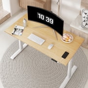 FLEXISPOT 55x28 Dual Motors 3-Stage Height Adjustable Standing Desk Ergonomic Home Office Sit Stand Desk with USB Port, Bamboo Rectangle Desktop White Oval Frame
