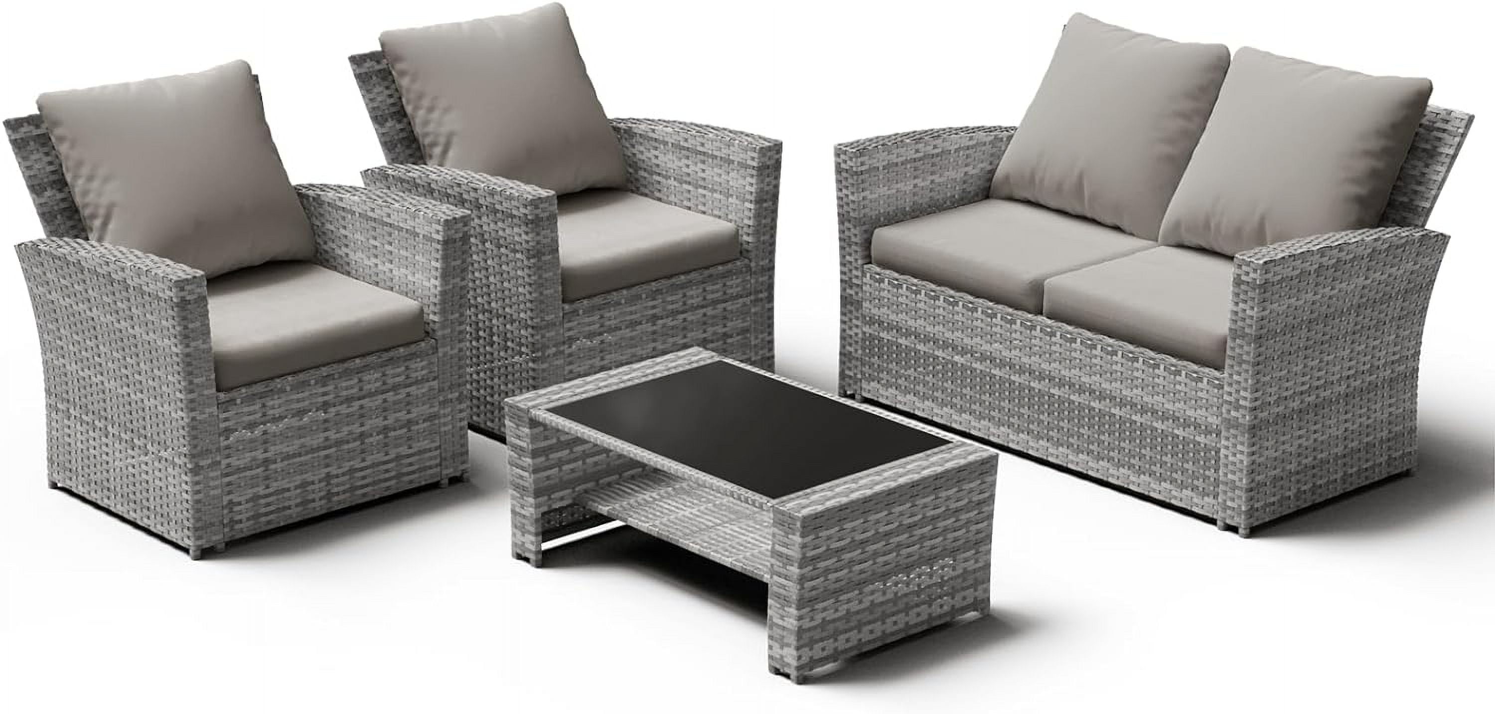 ELPOSUN Wicker Patio Furniture Set, 4 Piece Outdoor Sectional Conversation Sets, Gray PE Rattan Patio Sofa Set for Balcony, Porch, Backyard, Grey