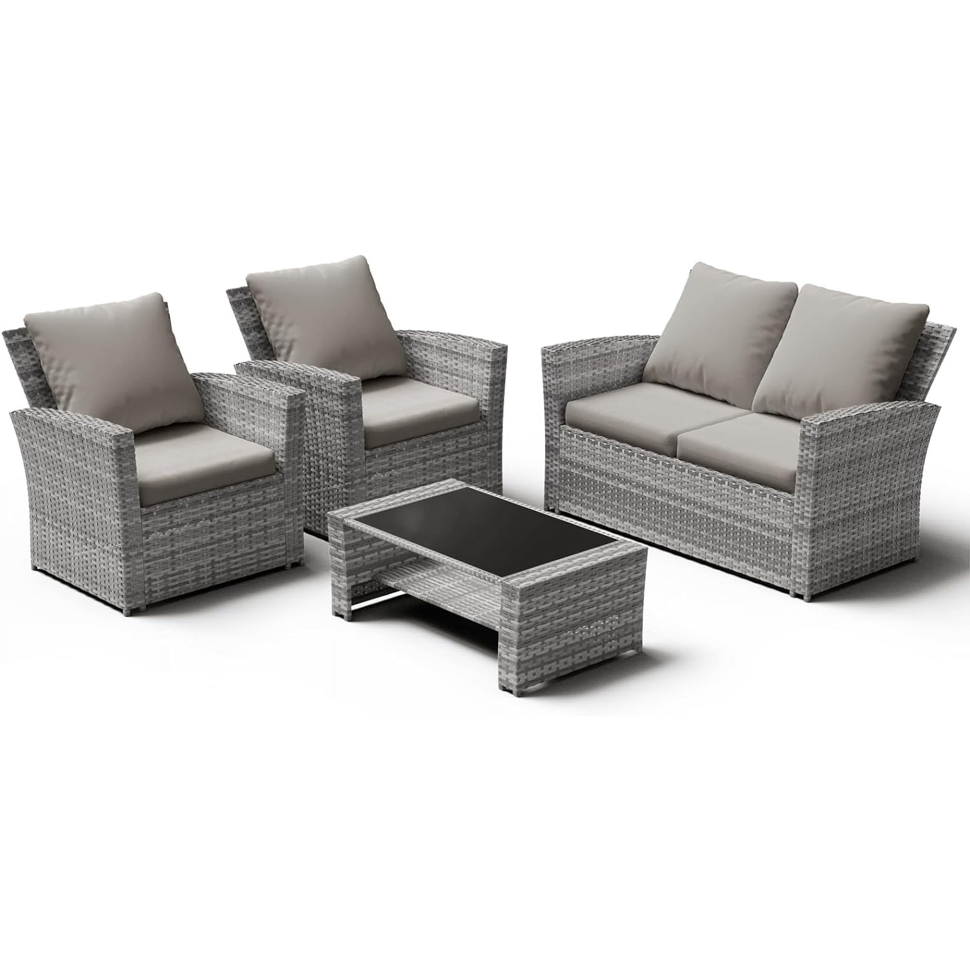 Amopatio Wicker Patio Furniture Set, 4 Piece Outdoor Sectional Conversation Sets, Gray PE Rattan Patio Sofa Set for Balcony, Porch, Backyard, Grey